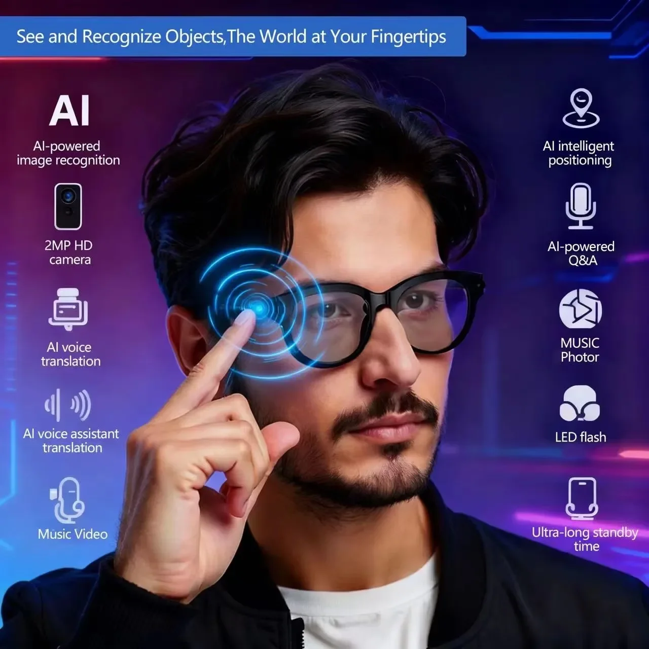 AI Sunglasses for Men with Rea - Audio Music Arabic recension och pris