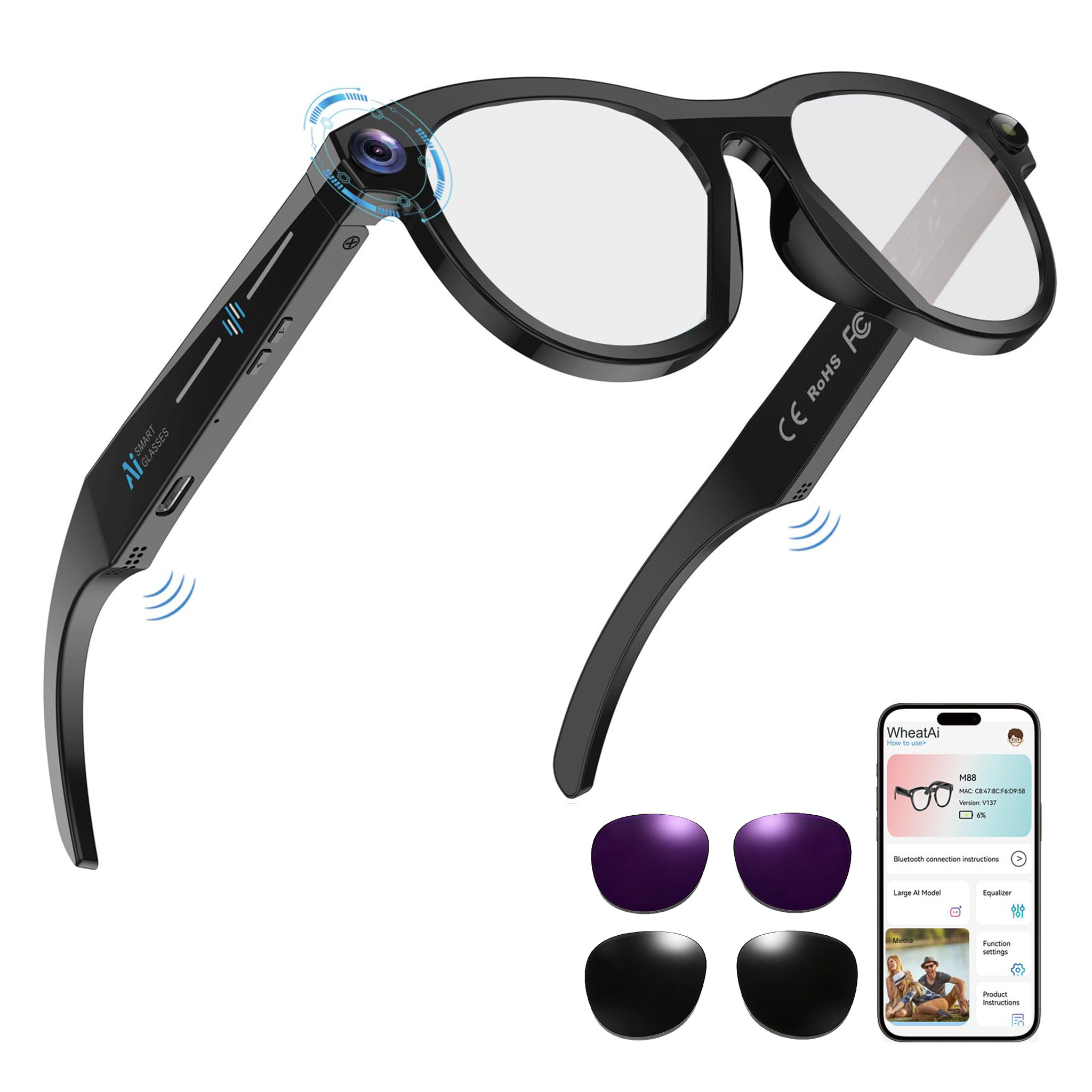 Black Smart Ai Glasses for Men - Audio Music Arabic recension och pris