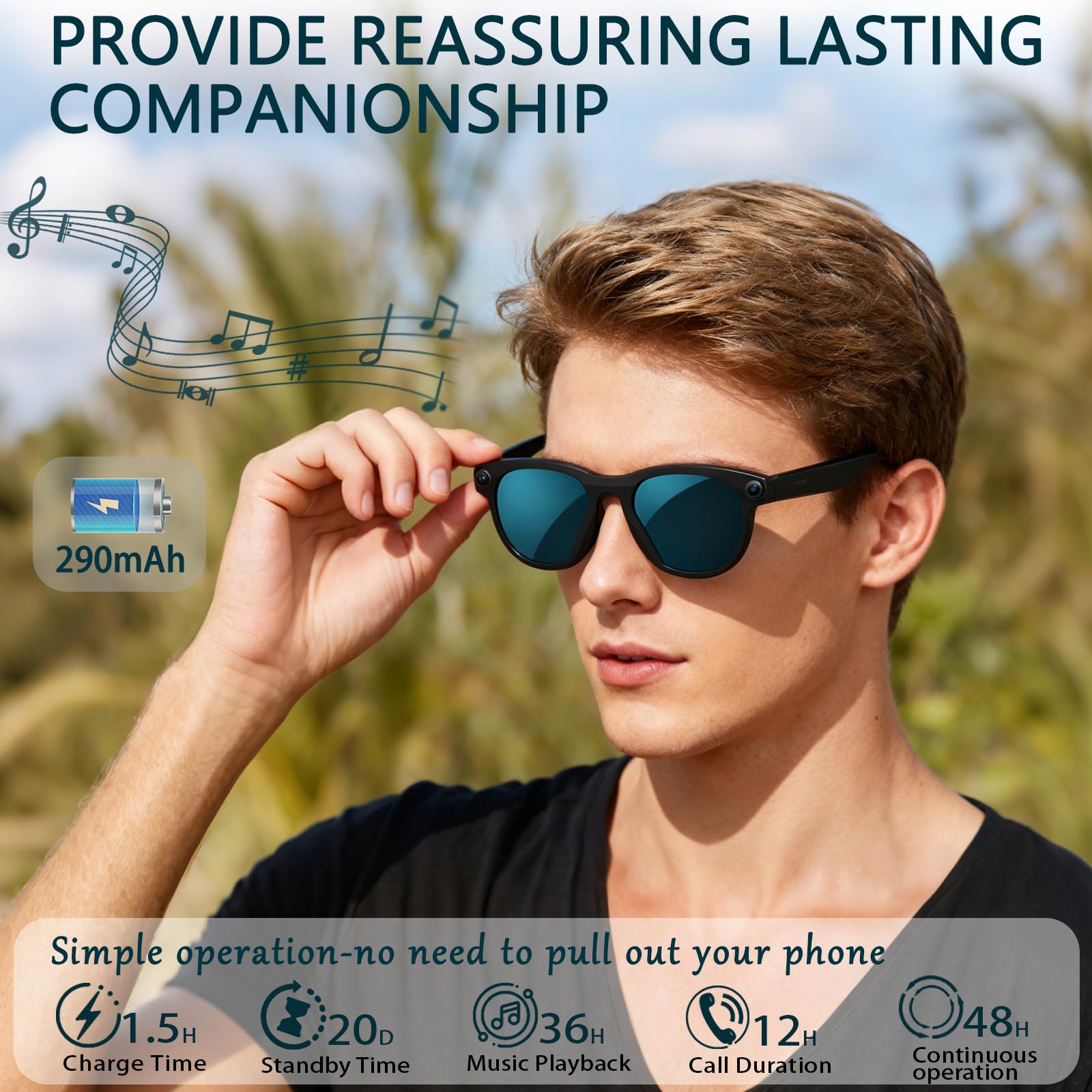 Black Smart Ai Glasses for Men - Audio Music Arabic recension och pris